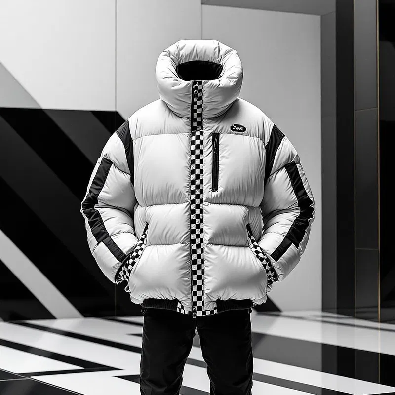 High-contrast puffer jacket in monochrome