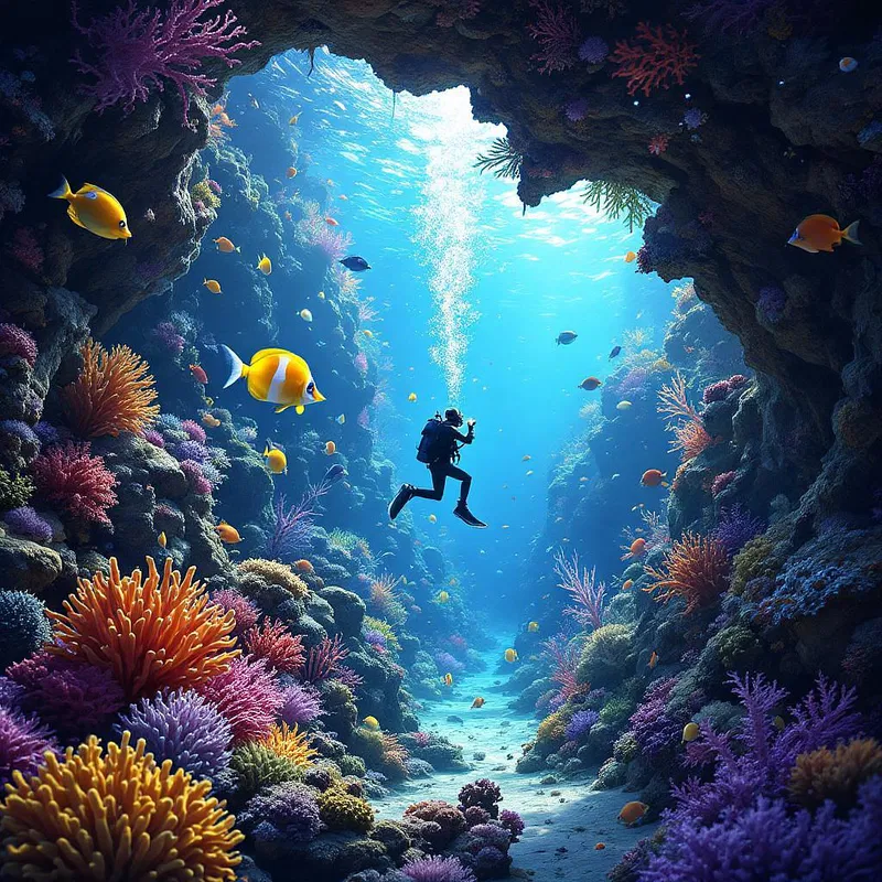 Underwater adventure with marine life