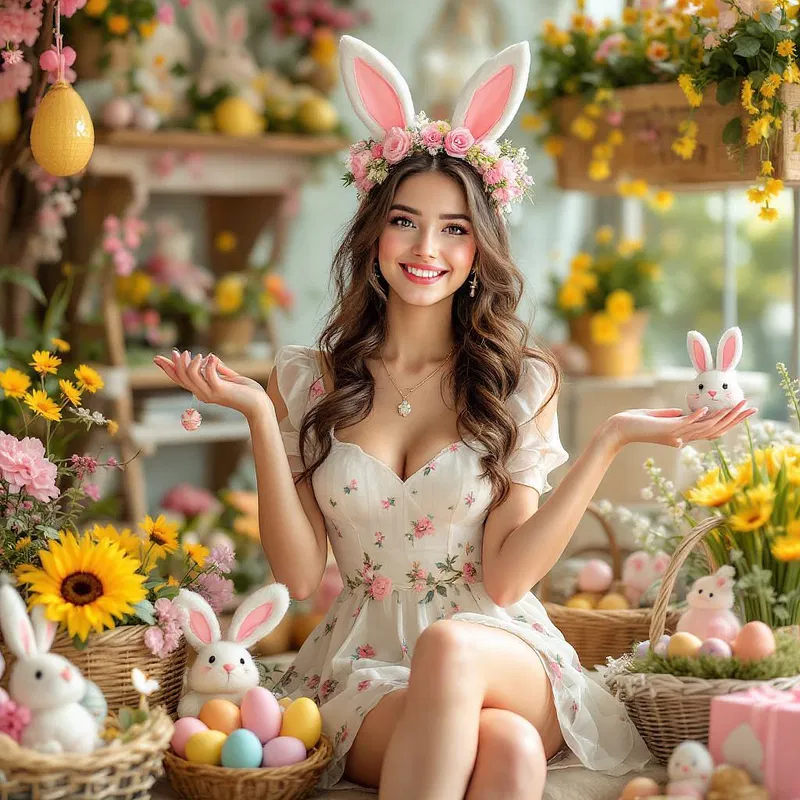 Delightful Easter display with a charming woman