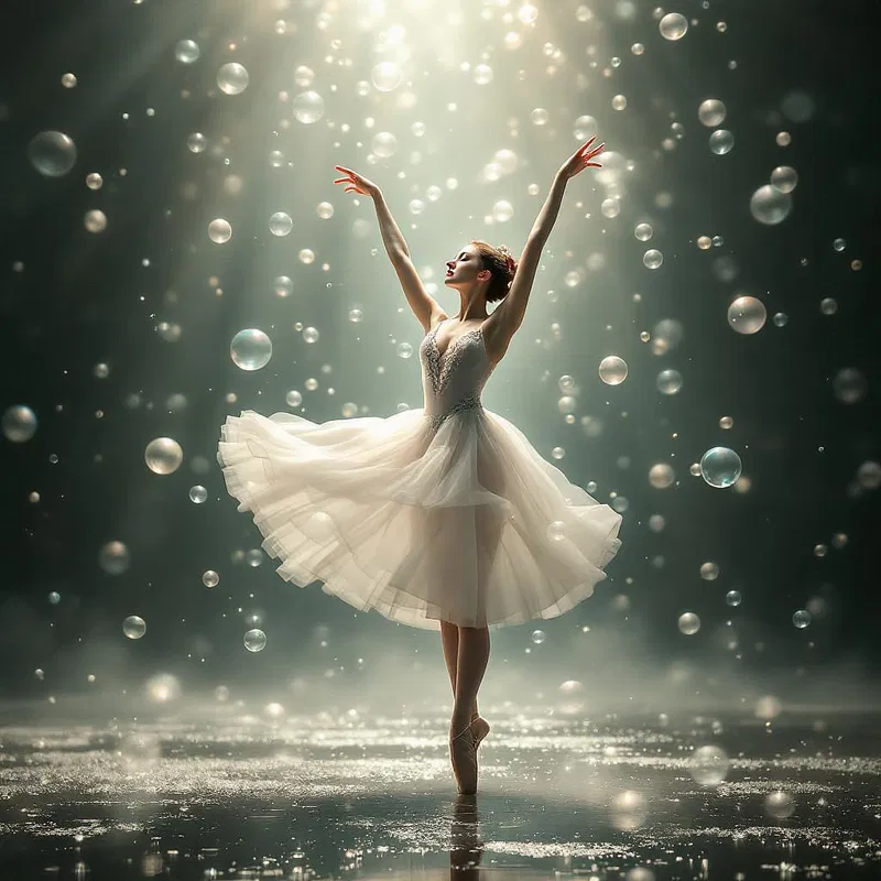 Ballet dancer with ethereal bubbles