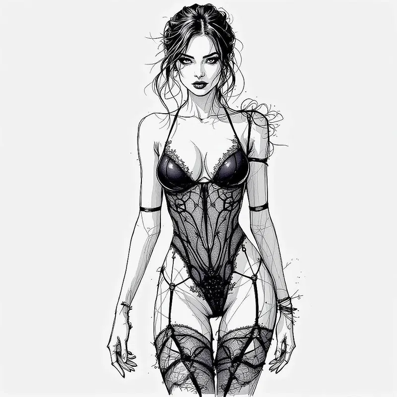 Artistic sketch of modern lingerie design