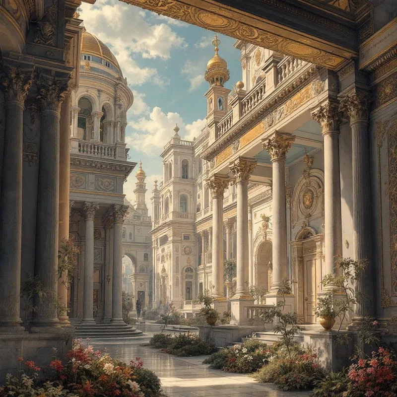 AI-generated Renaissance landscape with architecture