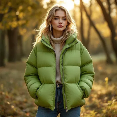 Eco-friendly green puffer jacket design