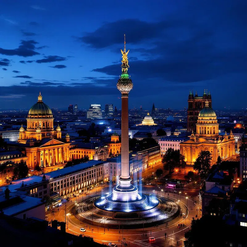 Berlin's historical monuments illuminated at night