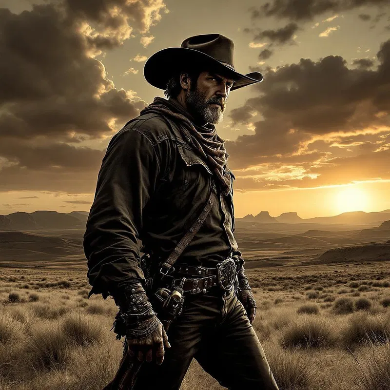 Western cowboy in dramatic landscape