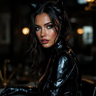 Catwoman in a leather suit