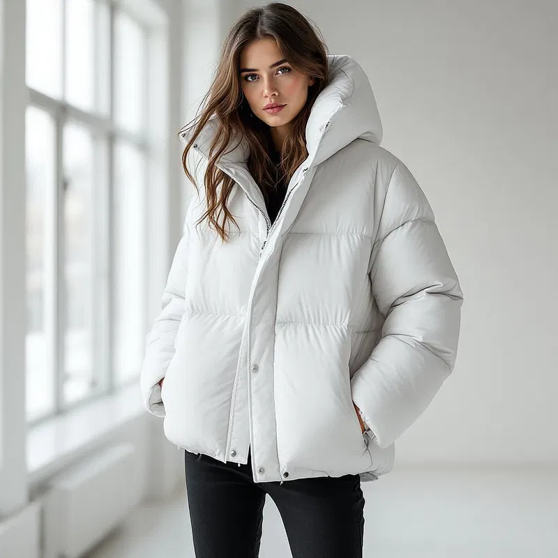 Minimalist white puffer jacket