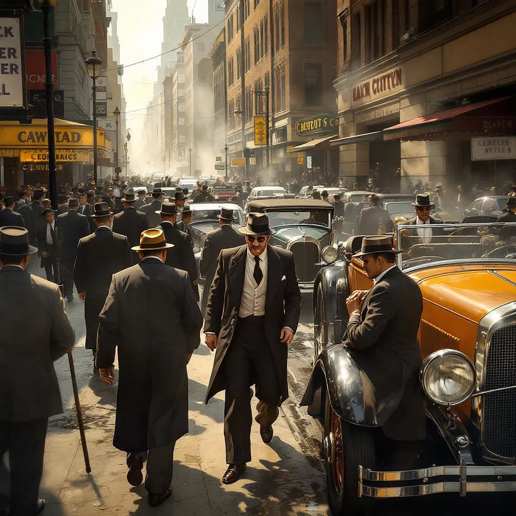 A 1920s mobster street scene