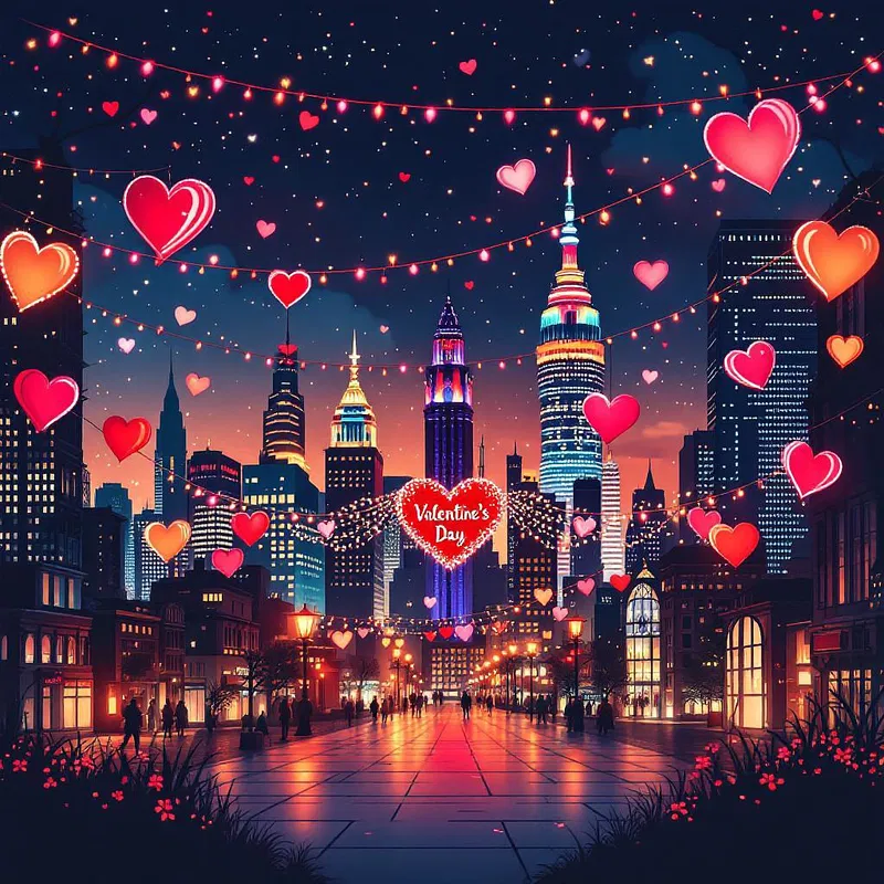 Valentine's Day cityscape mural