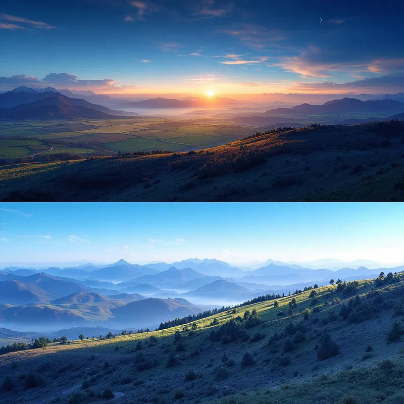 AI-crafted landscape transitioning in time-lapse