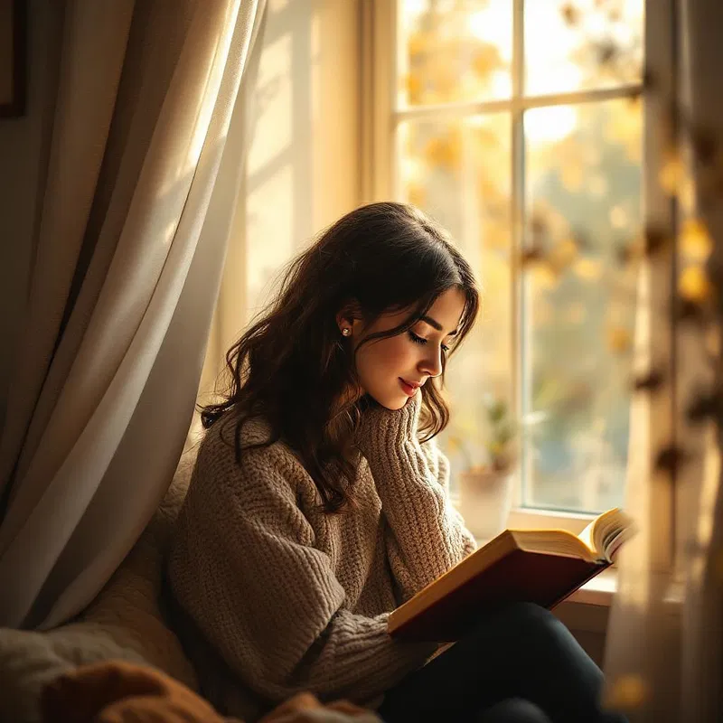 AI Girlfriend Reading by the Window