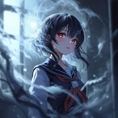 Anime school girl with a ghostly aura