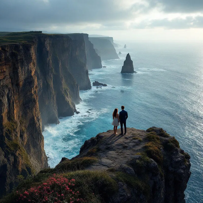 Majestic cliffside couple photo