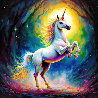 A unicorn protector of an ancient magical realm, depicted in vivid colors.