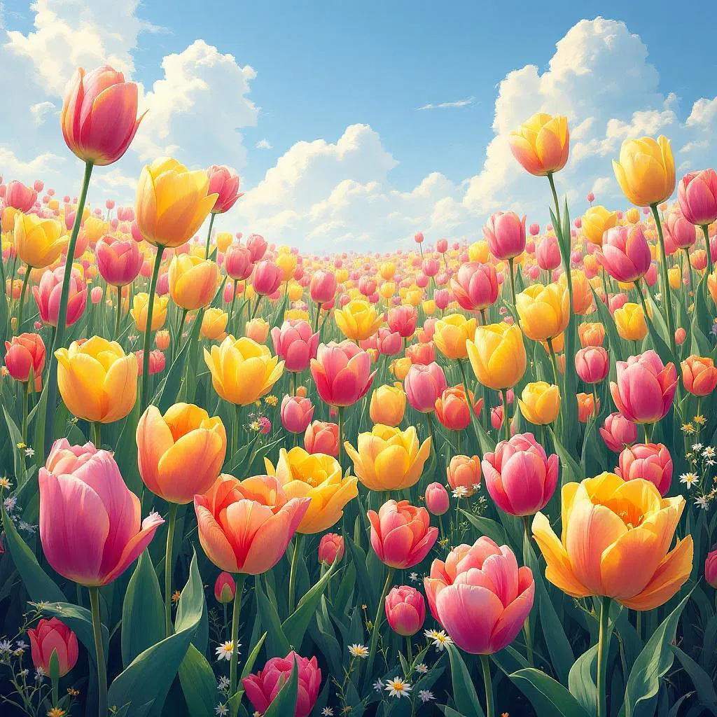 Easter art with vibrant tulip fields