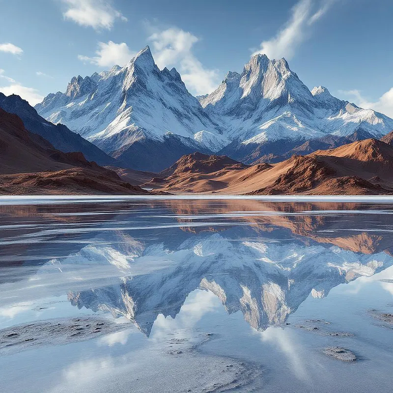 Surreal desert with mirrored mountains