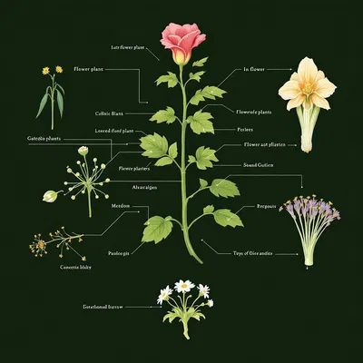 Botanical diagram of a flowering plant