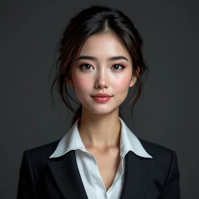 Professional AI headshot of a young businesswoman in a suit.