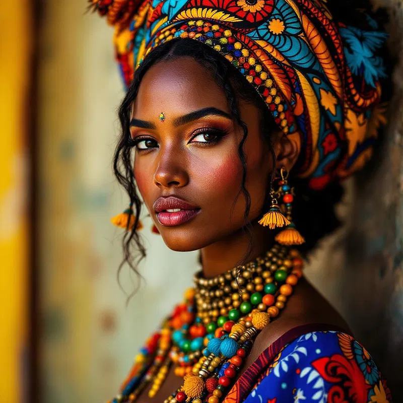 Portrait of South American woman in vivid cultural attire