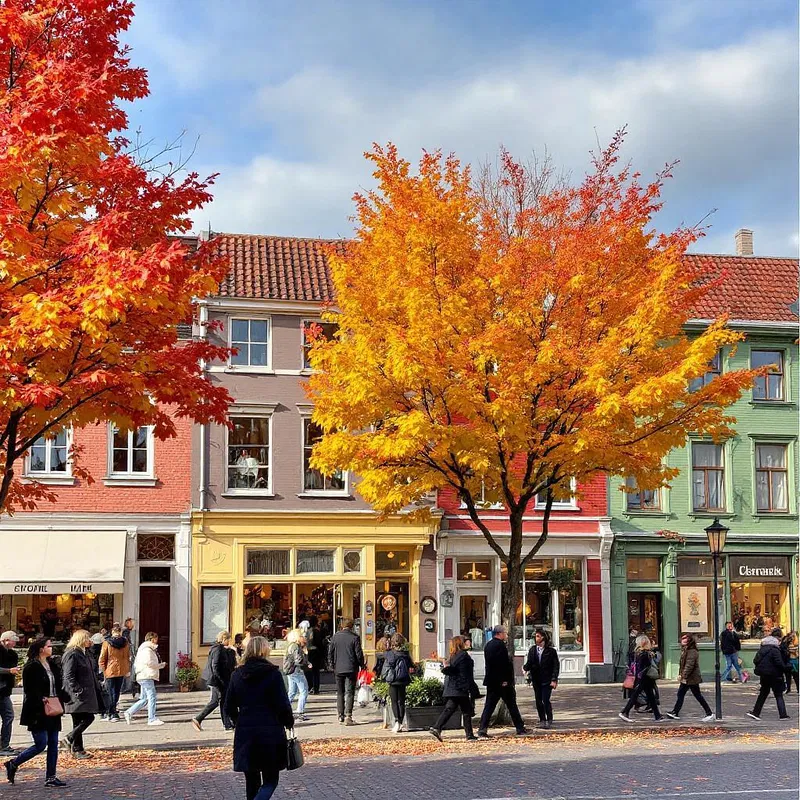 Autumn street scene with colorful facades