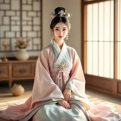 AI-generated image of a South Korean hanbok with pastel colors