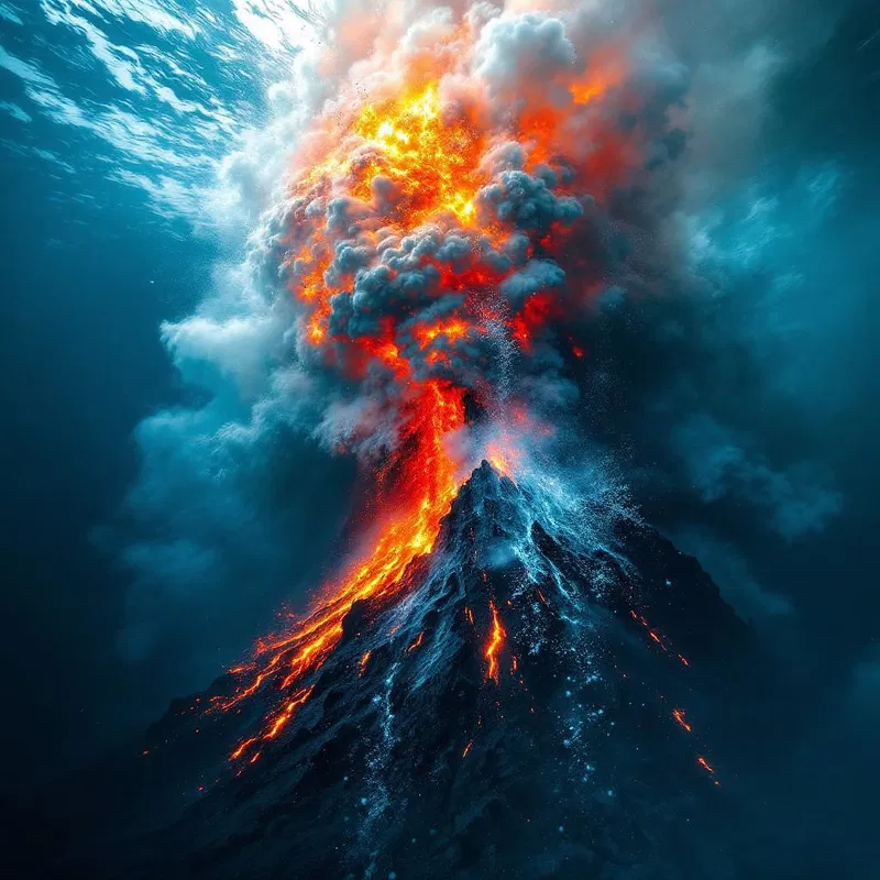 Dramatic AI image of underwater volcano eruption