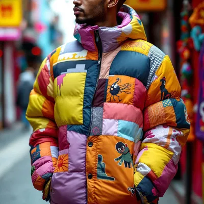 Colorful patchwork puffer jacket