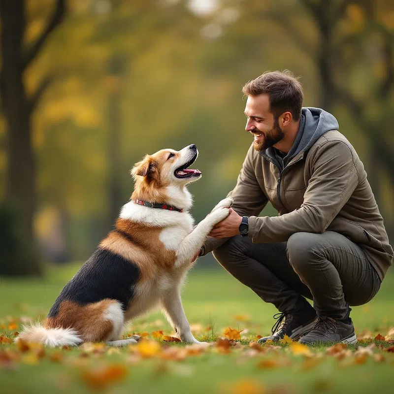 AI-enhanced image of a man and dog at the park