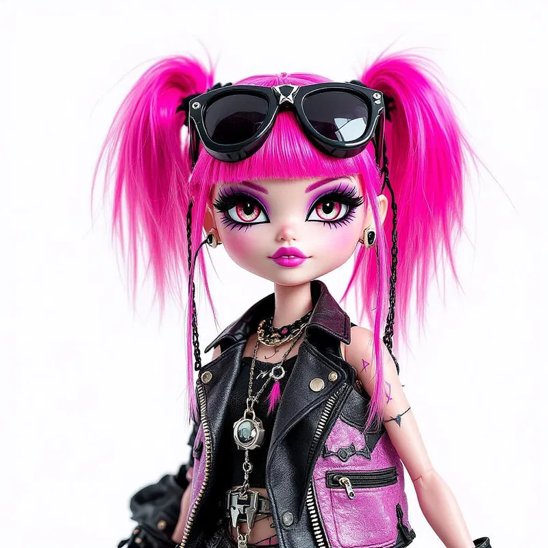 Punk pink doll with edgy outfit