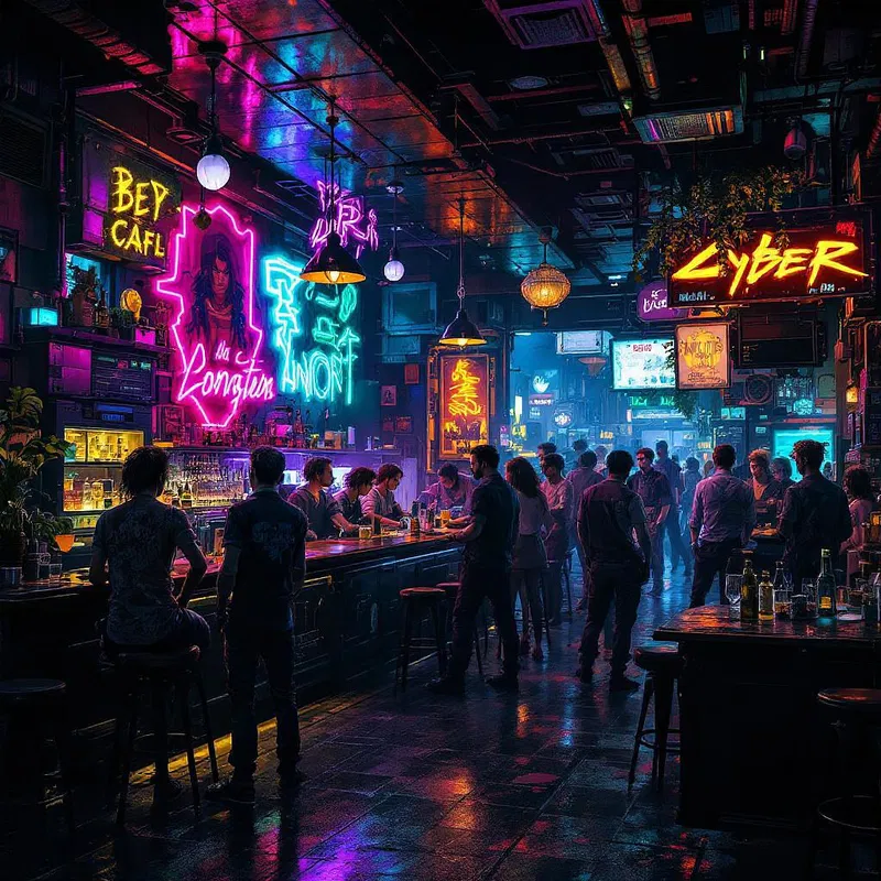 Cyberpunk bar interior