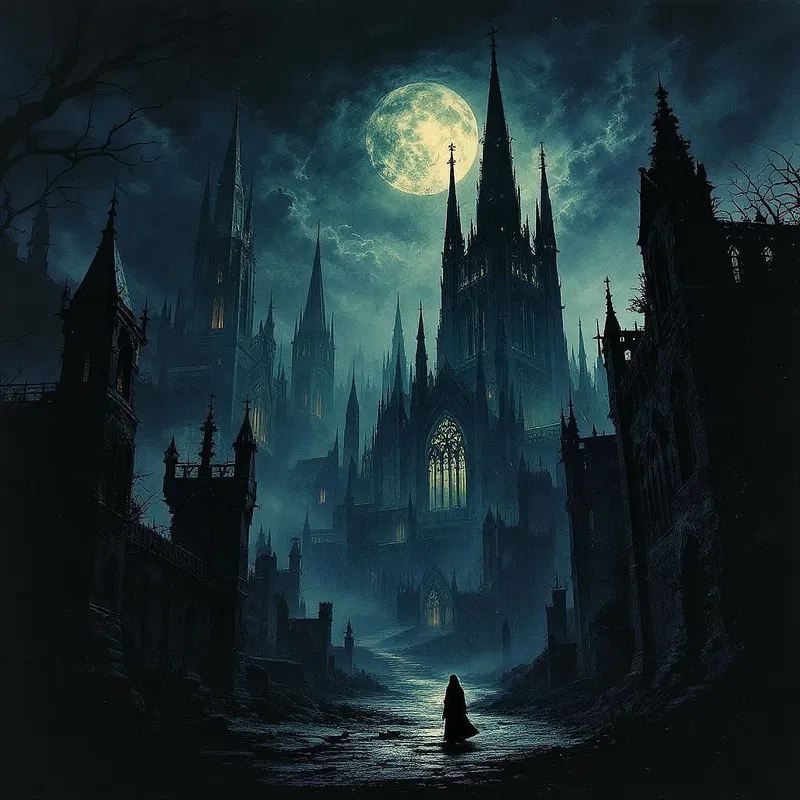 AI album cover with gothic architecture