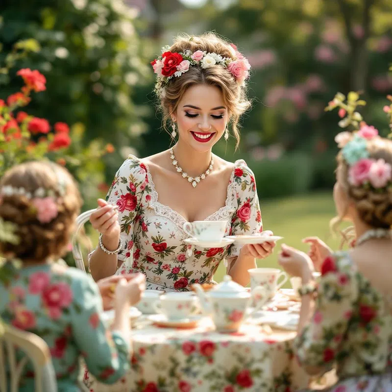 Tradwife at a vintage tea party