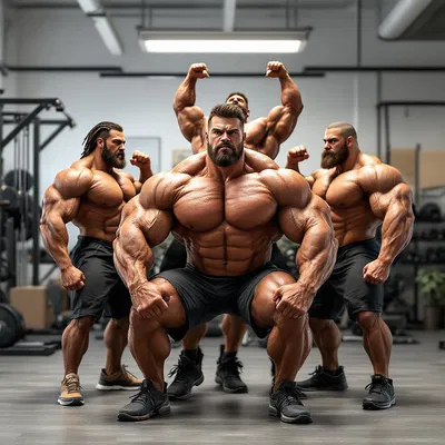 Group of bodybuilders training