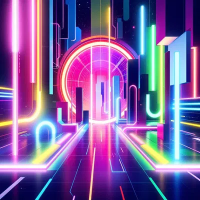 Futuristic album cover with neon lights