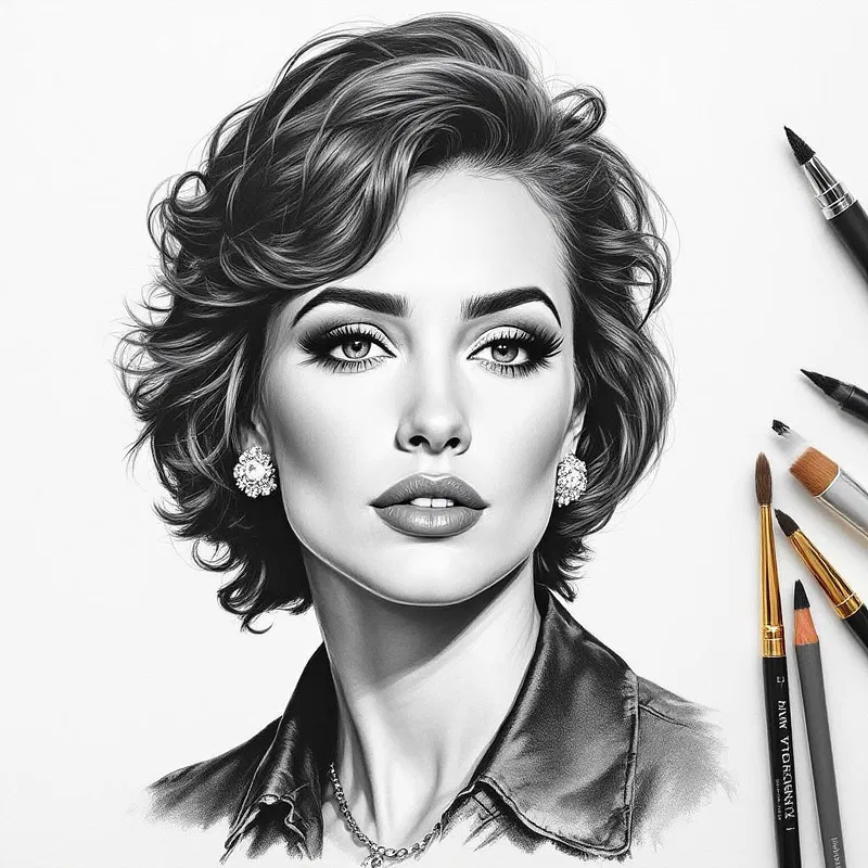 Rendered drawing of an iconic 20th-century celebrity