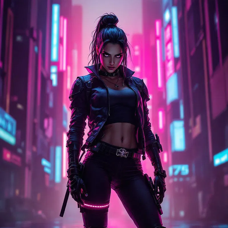 Cyberpunk hero in neon setting