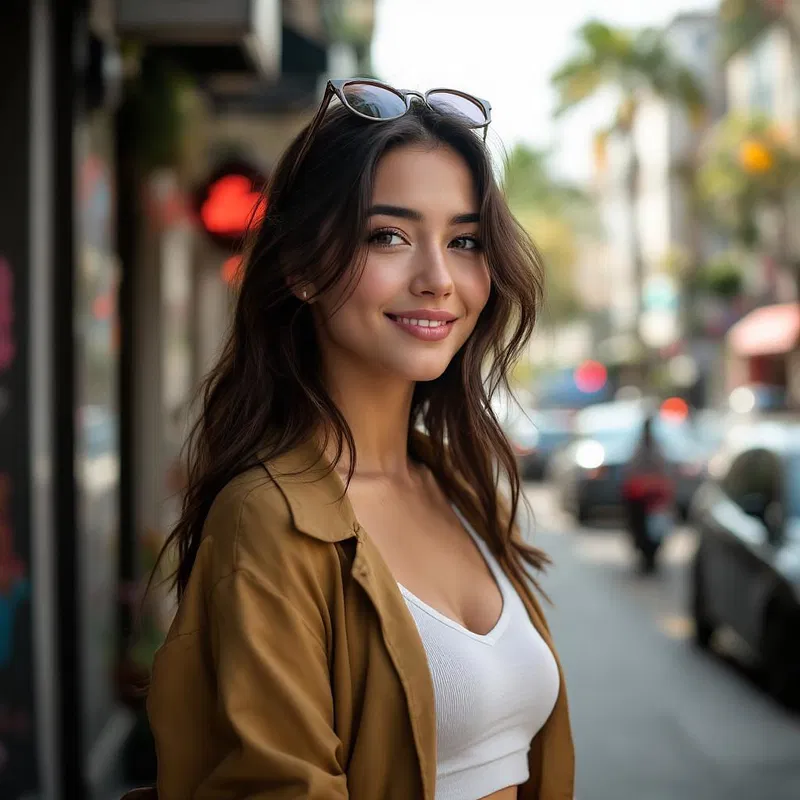 Young South American woman in city setting