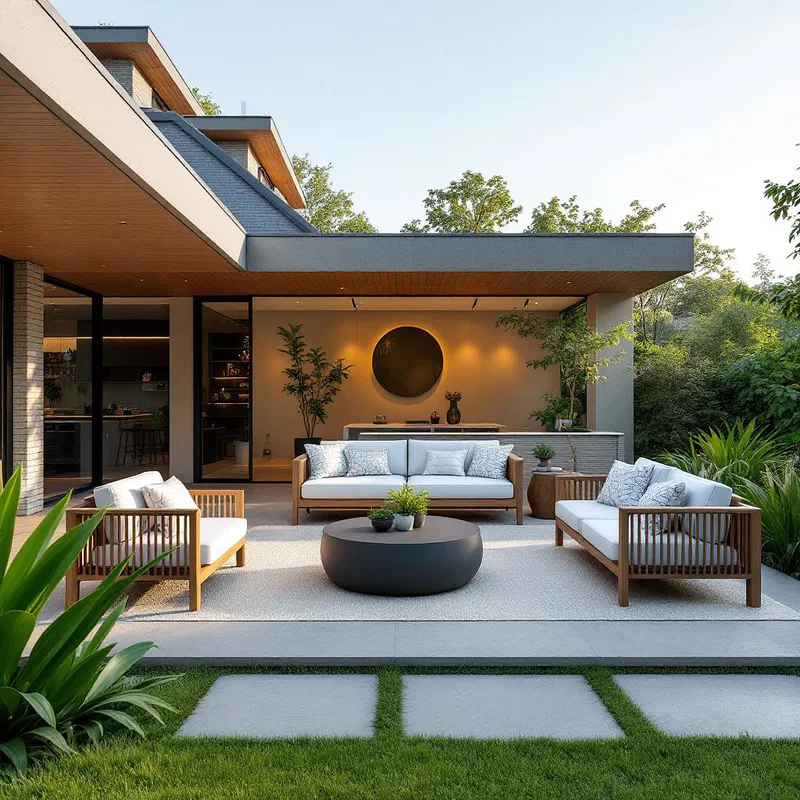 AI-enhanced outdoor living space with modular furniture.