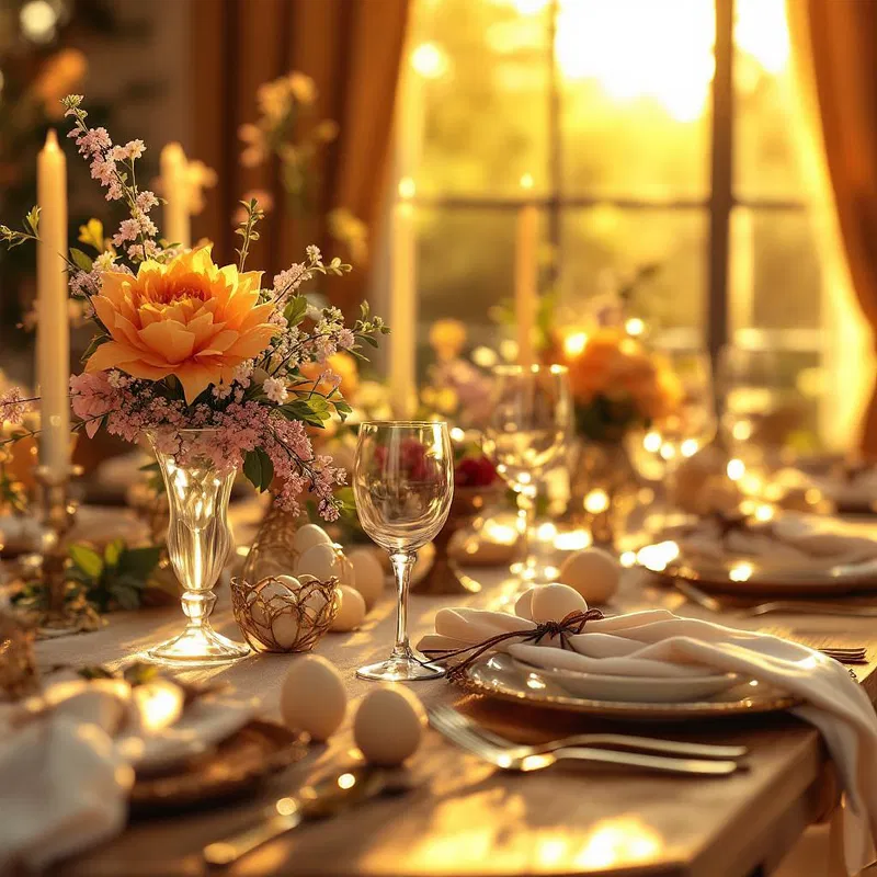 Elegant Easter dinner setting with decorations