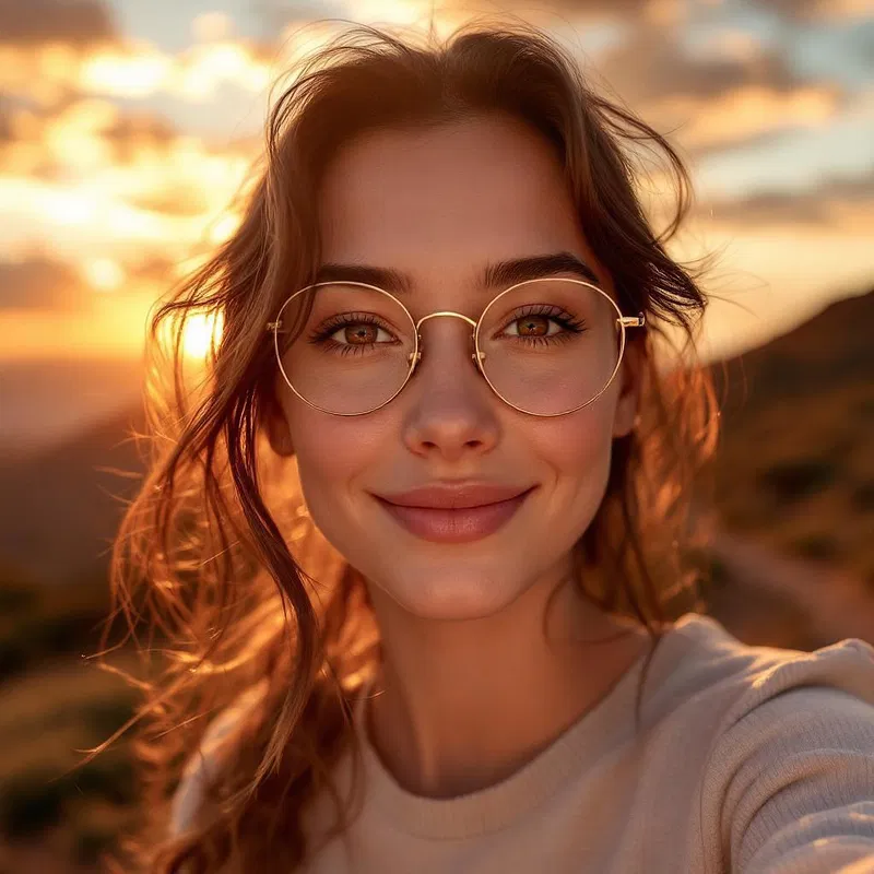 AI selfie with an ambient glow of sunset behind.