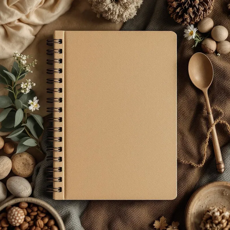 Textured notebook cover mockup with earthy tones