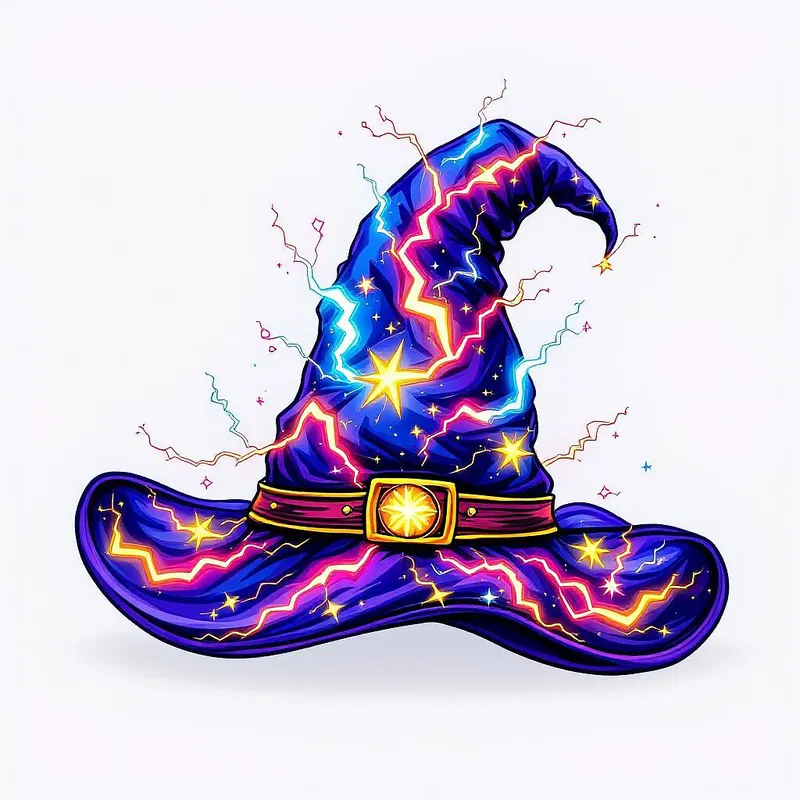 Vibrant wizard hat with lightning motifs