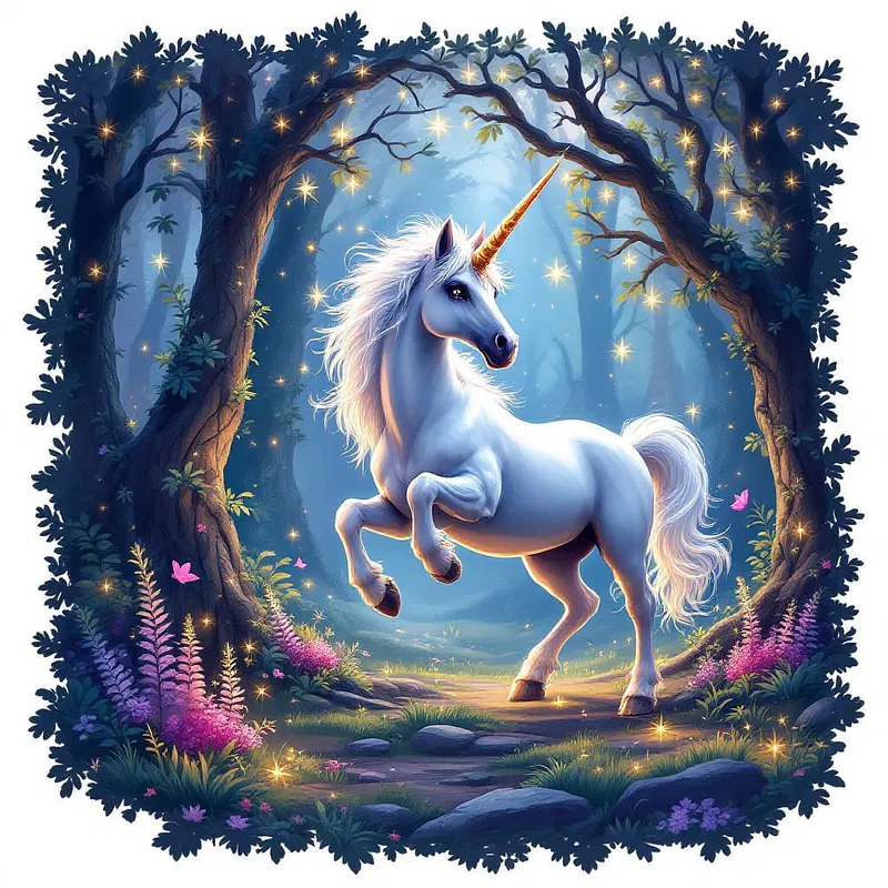 Magical unicorn in an enchanted forest