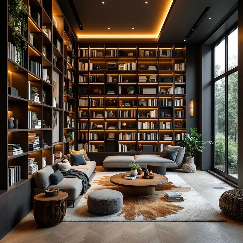 AI-designed avant-garde home library.