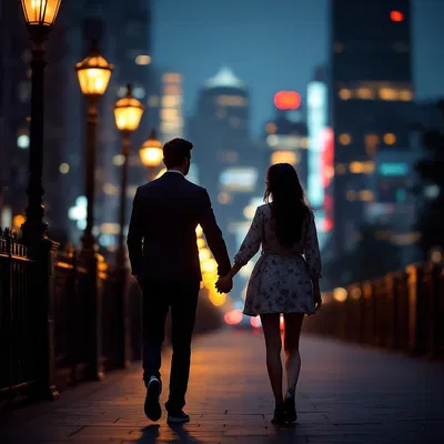 Couple holding hands in an urban setting