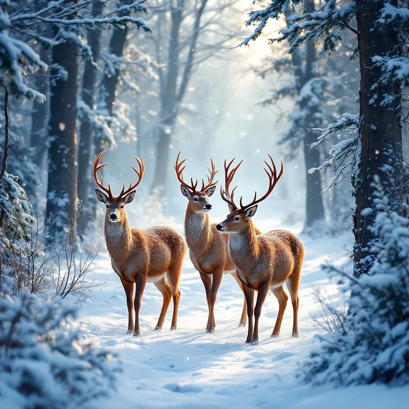 Winter wildlife in a snowy landscape