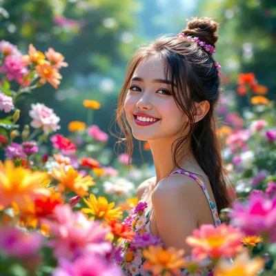 Smiling AI Girlfriend in a Garden