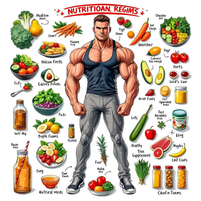 Bodybuilder's nutritional regime illustrated