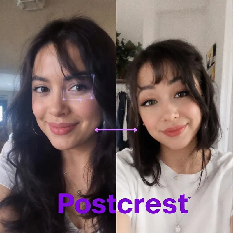 Selfie transformation using AI with Postcrest logo.