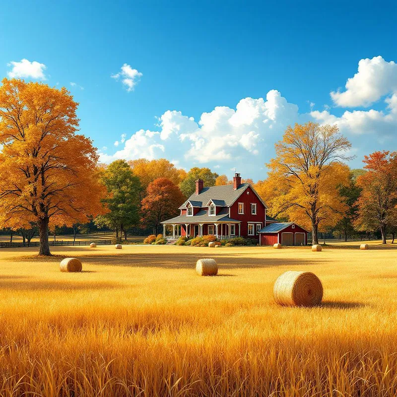 Country house surrounded by autumn fields